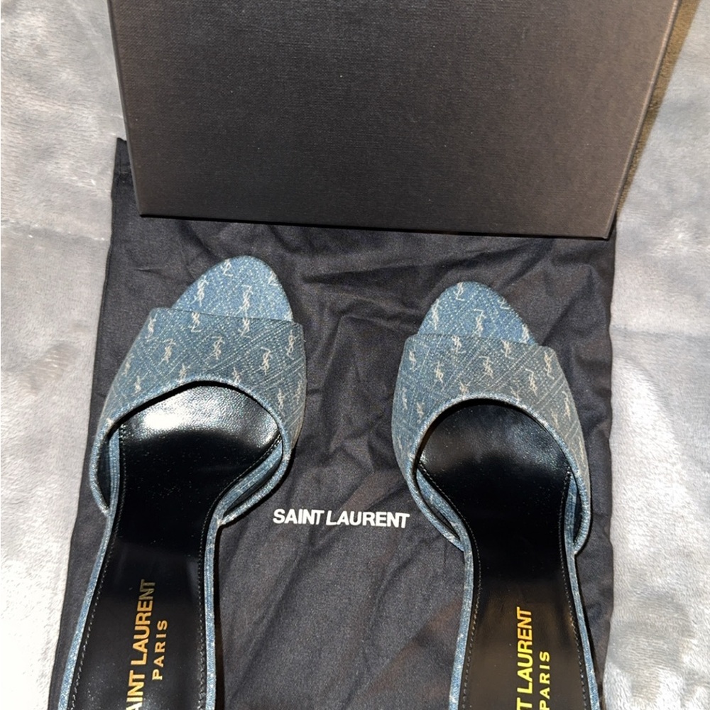 Saint Laurent Denim Open-Toe Heels